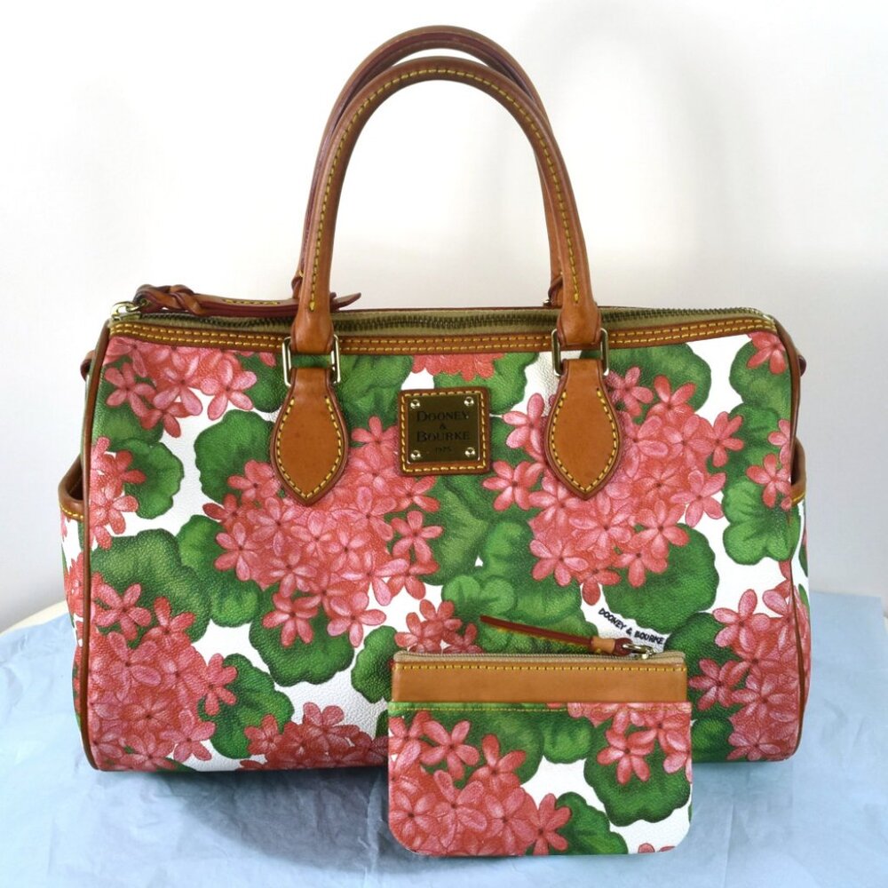 Dooney & Bourke Red Hydrangea Shoulder Satchel w Change Purse - Picture 1 of 16